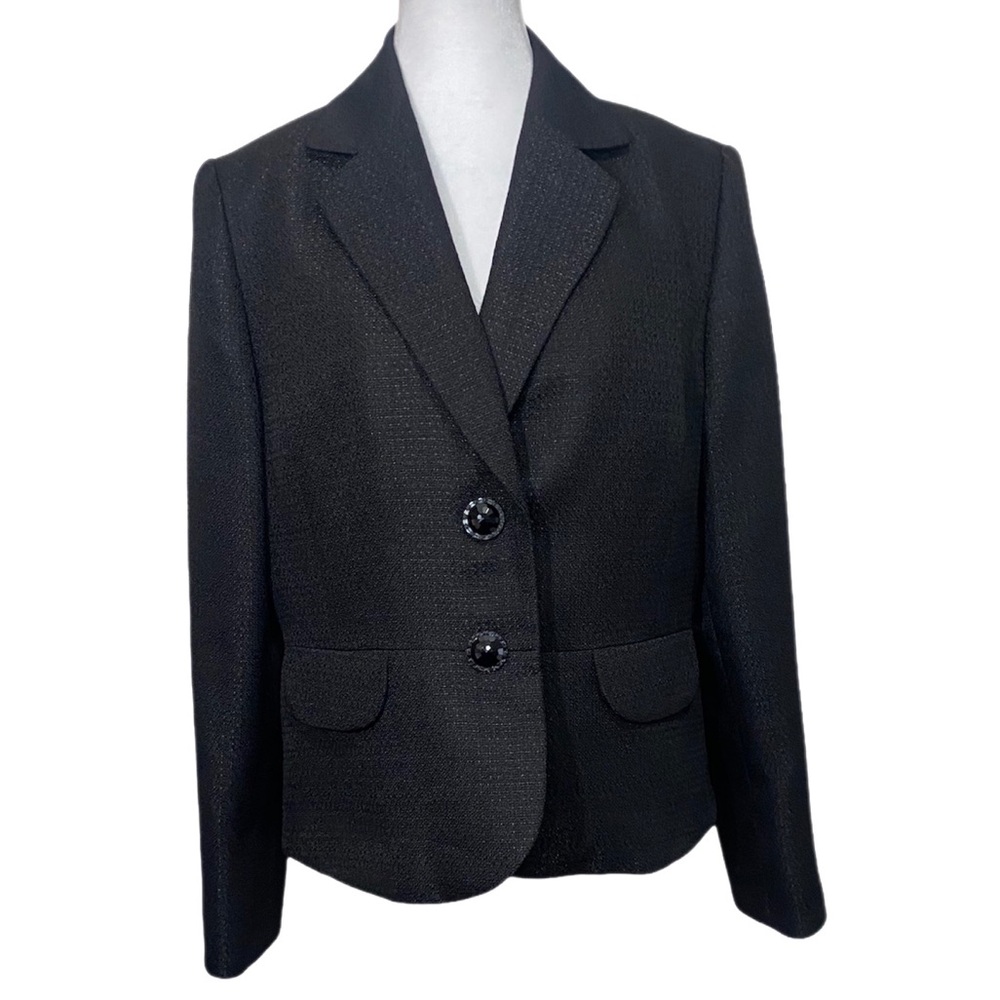 Evan Picone Black Textured Two-Button Blazer